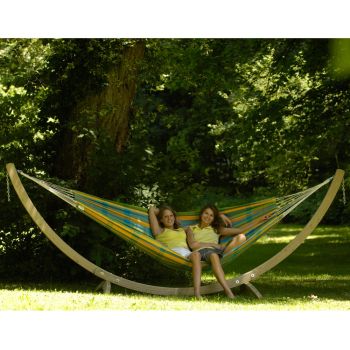 2 Person Double Hammock and Wooden Stand Set Lemon