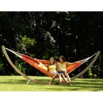 2 Person Double Hammock and Wooden Stand Set Papaya