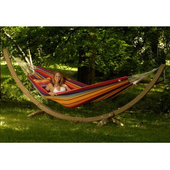 2 Person Double Hammock and Wooden Stand Set Rainbow