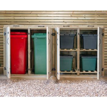 Superior Double Rubbish Wheelie Bin & 4 Recycle Box Combi Store