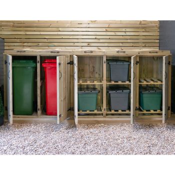 Superior Double Rubbish Wheelie Bin & 6 Recycle Box Combi Store