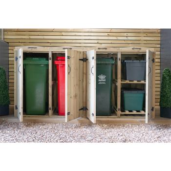 Superior Triple Rubbish Wheelie Bin & 2 Recycle Box Combi Store