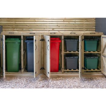 Superior Triple Rubbish Wheelie Bin & 4 Recycle Box Combi Store