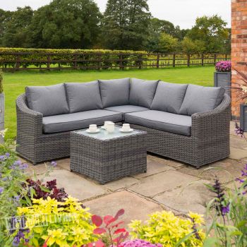 Weatherproof Rattan Effect Corner Sofa and Table Set - Grey Weave