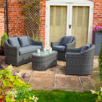 Weatherproof Rattan Effect 4 Piece Sofa Chair and Table Set - Grey Weave