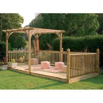 16' x 8'2" FT (4.9 x 2.5m) Wooden Garden Pergola and Patio Decking Kit With Handrails