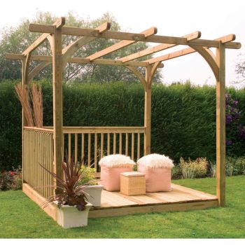 8'2" x 8' FT (2.5 x 2.5m) Wooden Garden Pergola and Patio Decking Kit With Handrails
