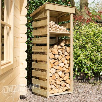 Narrow Tall Wooden Log Store Fire Wood Storage