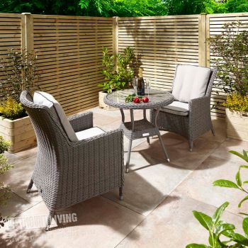 Weatherproof Rattan Effect Bistro Set - Natural Stone