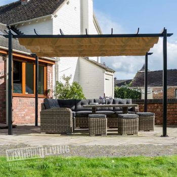 12'12" x 9'11" FT Retractable Aluminium Garden Patio Pergola And Canopy Awning