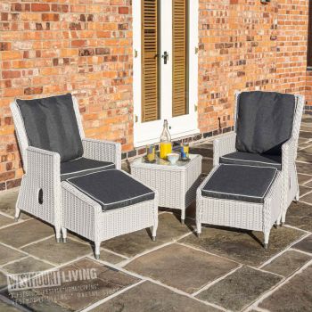 Weatherproof Rattan Effect 5 Piece Reclining Lounger Chair Set - Putty Grey
