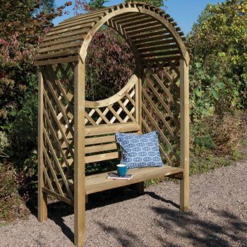 Round Top Lattice Sided Wooden Garden Arbour