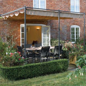 10'10" x 9'11" FT (3.3 x 3m) Retractable Metal Garden Pergola Canopy Patio Awning