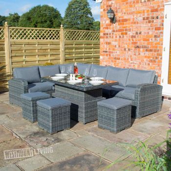 Weatherproof Rattan Effect 5 Piece Corner Dining Set - Grey Weave