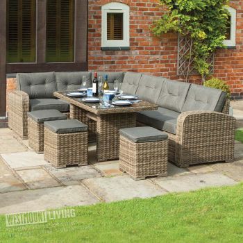 Weatherproof Rattan Effect 5 Piece Corner Dining Set - Natural Weave