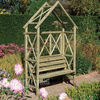 Rustic Wooden Garden Arbour & Bench Seat