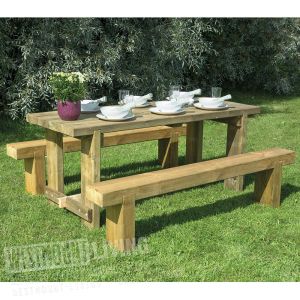 1.8m Pressure Treated Rustic Refectory Table and Sleeper Bench Set