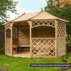 13' x 9'11 FT (3.9 x 3m) Wooden Trellis Decked Pagoda Gazebo