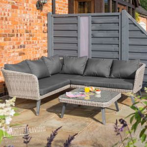 Weatherproof Rattan Effect Corner Sofa + Table Set
