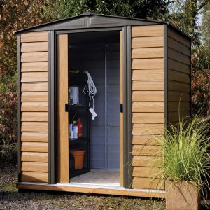 6'4" x 4'11" FT (1.9 x 1.5m) Metal Shiplap Woodgrain Effect Apex Garden Shed