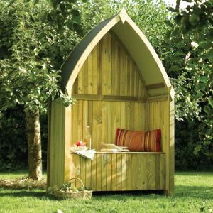 Solid Back Wooden Garden Arbour With Storage & Zinc Roof