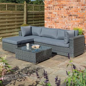 Weatherproof Rattan Effect Corner Lounger Sofa Set + Table