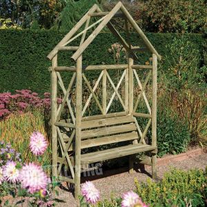 Rustic Wooden Garden Arbour & Bench Seat